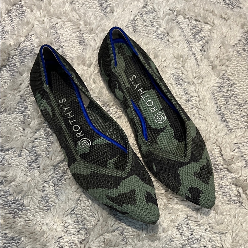 Rothy's Green and Black Camouflage Loafers